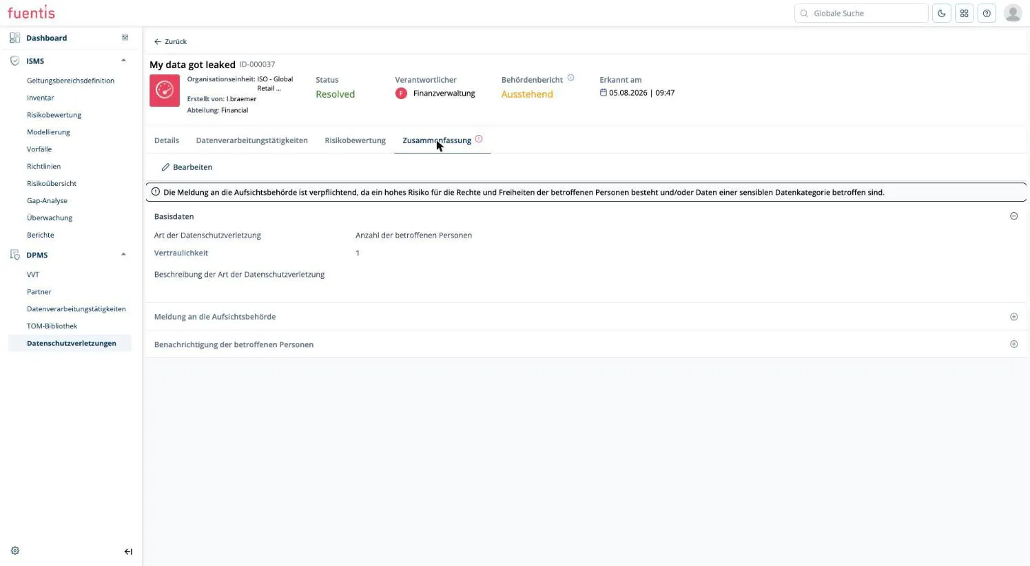 Zusammenfassung einer Datenschutzverletzung